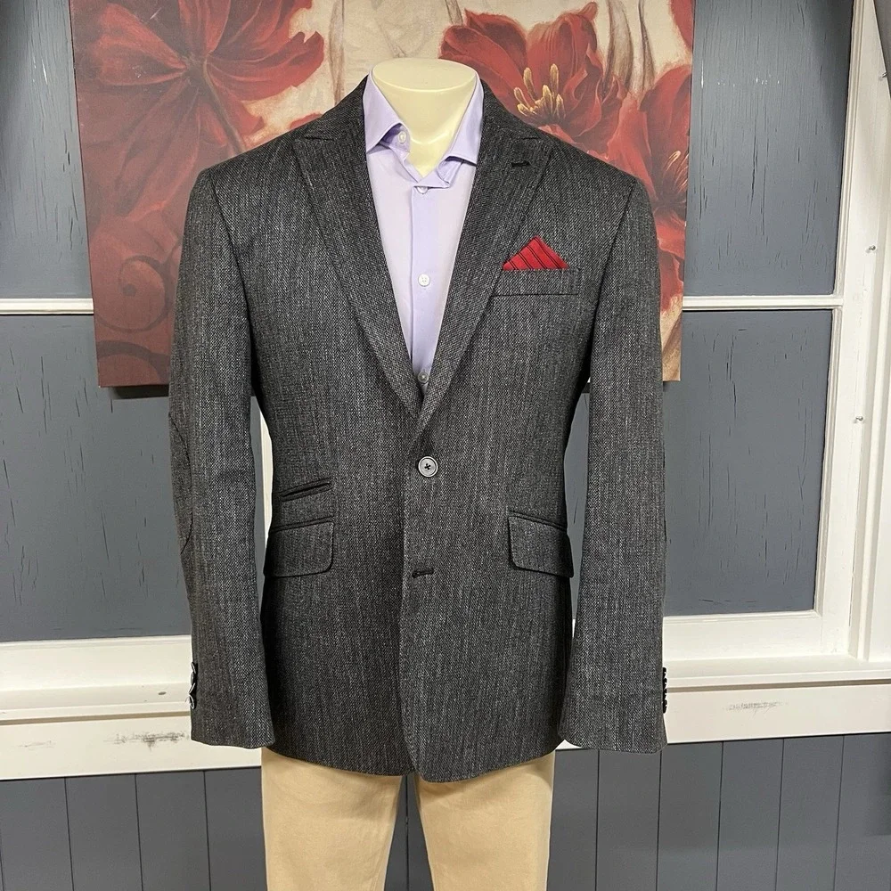 Joseph Abboud Knit Blazer Sport Coat Mens 42R Slim Fit Cotton Stretch Gray